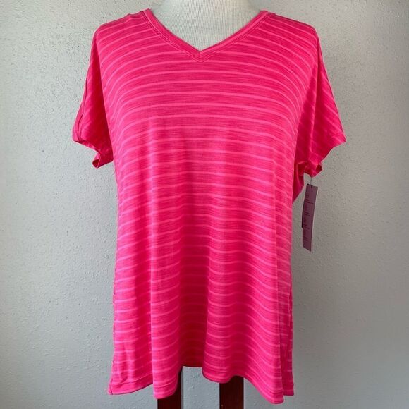 NWT Ideology Pink Flamenco Athletic V-Neck T-Shirt Size L - Picture 1 of 7